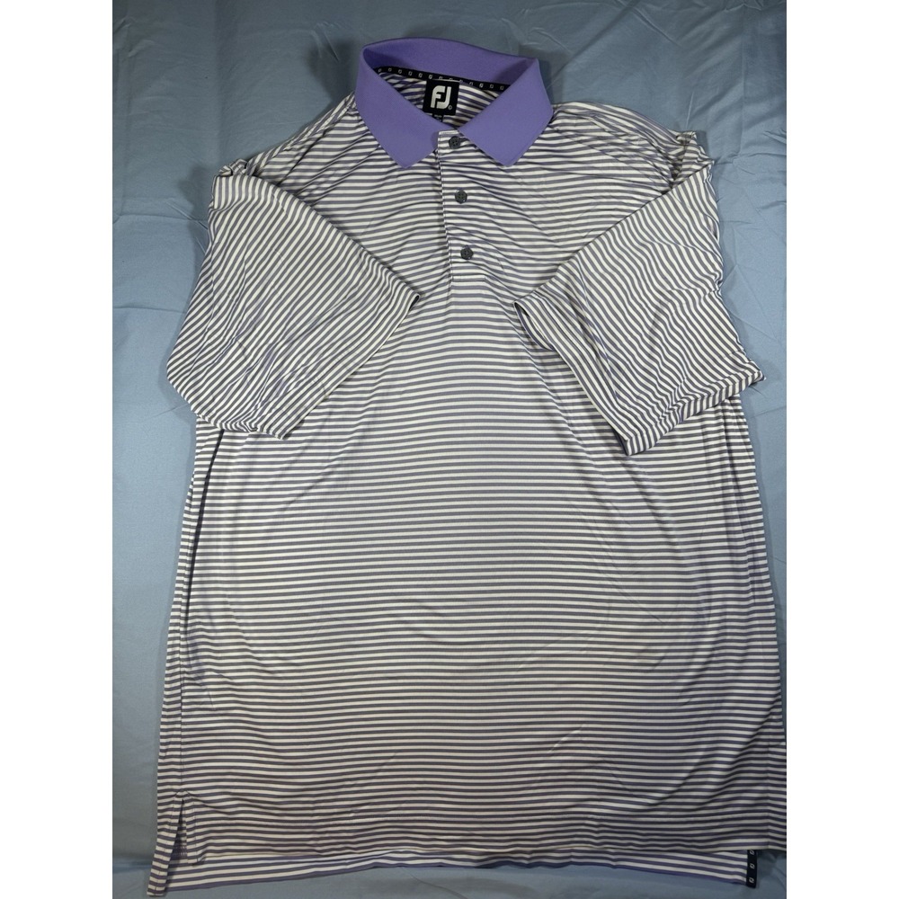 Footjoy Men's Purple & White Striped Short Sleeve Polo Size Large